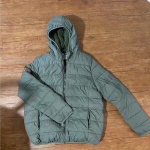 Peloton Olive Puffer Jacket with Red Logo